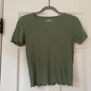 Olive Green Tee with Ruffled Edges, Hollister, Size Extra Small